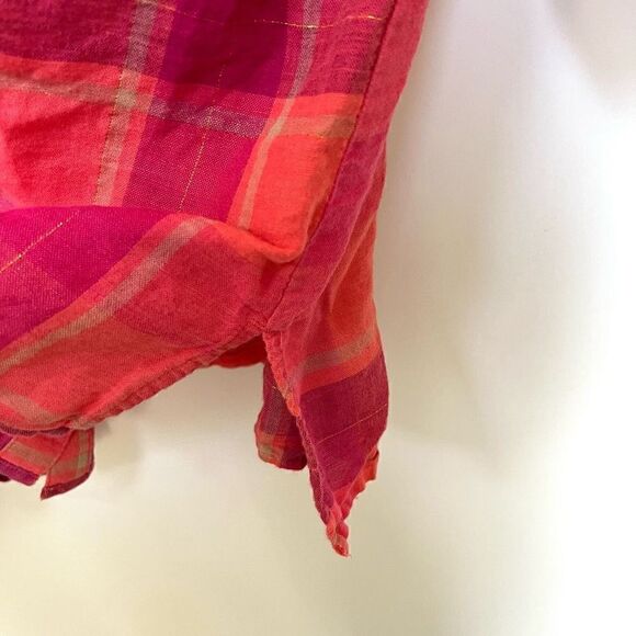 Catherines Linen Blend Plaid Button Up Shirt Top Pink Coral Gold size 1X - Picture 9 of 11